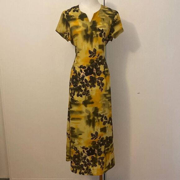 Vintage 90's Joni Blair Yellow Floral Tie Back Maxi Dress Size Medium - Picture 2 of 15